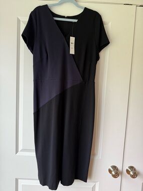 NWT, Ann Taylor Navy and Black Colorblock Midi Dress, 16 Tall